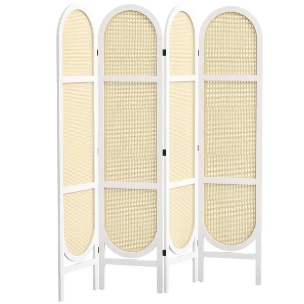 HOMCOM Paravent interior din lemn 4 panouri 170 x 160 cm pliabil și portabil, model țesut manual, alb | Aosom Romania