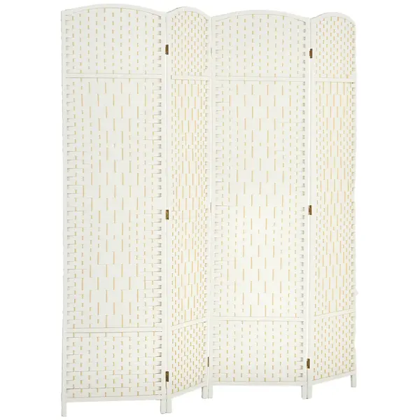 HOMCOM Paravent interior din lemn 4 panouri divizor de cameră pliabil pentru sufragerie dormitor 180 x 180 cm alb | Aosom Romania