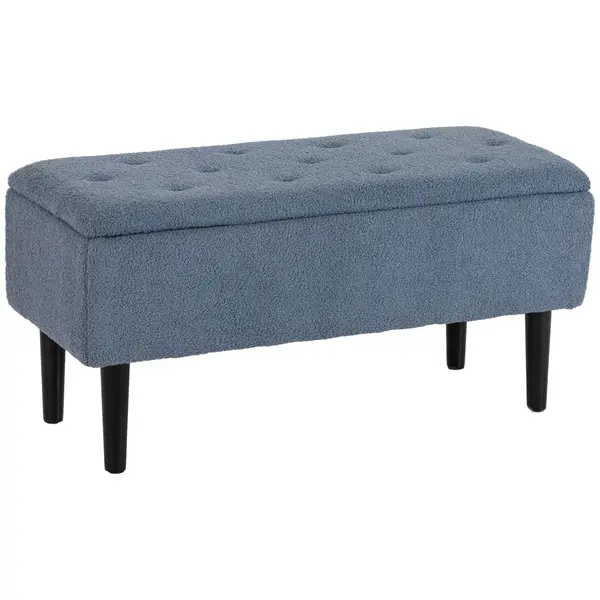 HOMCOM Polsterbank cu spațiu de depozitare, Sitztruhe, kasmiroptic, până la 120 kg, cadrul din lemn natural, 95 x 38 x 45 cm, Albastru | Aosom Romania