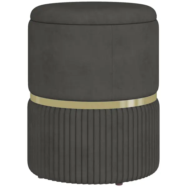 HOMCOM Puf rotund, Taburet tapitat cu spatiu de depozitare, Gri | Aosom Romania