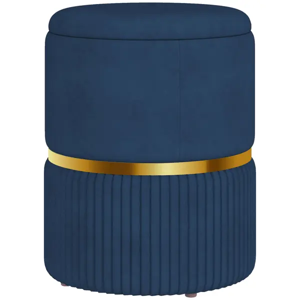 HOMCOM Puf scaun-taburet pentru picioare cu depozitare interioară din catifea 36 x 36 x 44 cm pentru sufragerie dormitor bleu | Aosom Romania