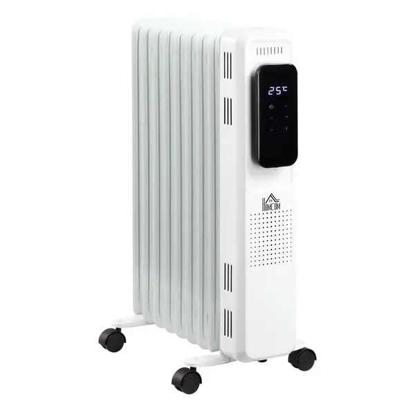 HOMCOM Radiator cu Ulei cu 9 Elementi, Temperatura Reglabila, 3 Nivele de Incalzire si Timer, 42.5x24x63cm, Alb | Aosom Romania
