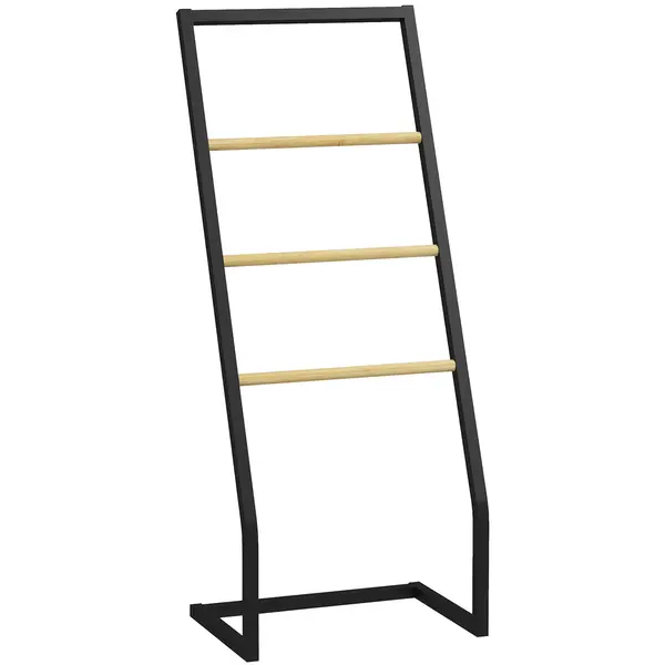 HOMCOM Raft Baie cu 4 Niveluri din Bambus, Suport Prosoape de Dodea Autoportant, 40,5x28x98 cm, Negru | Aosom Romania