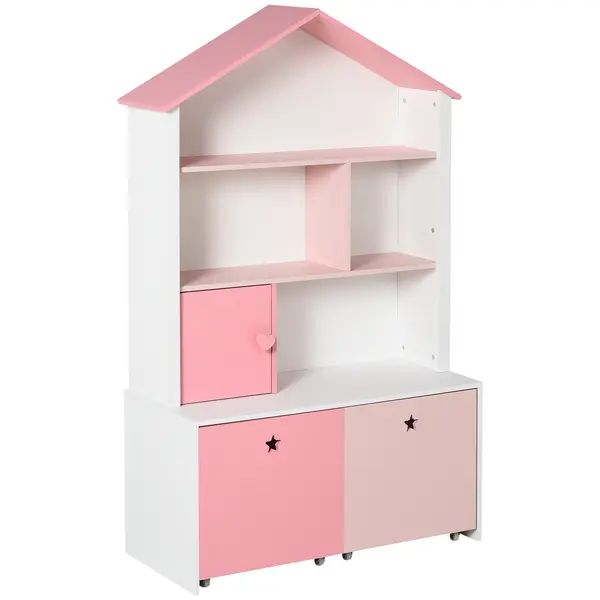 HOMCOM Raft Bibliotecă pentru Copii, Dulap Organizator cu Compartimente, Design Atractiv, Roz | Aosom Romania