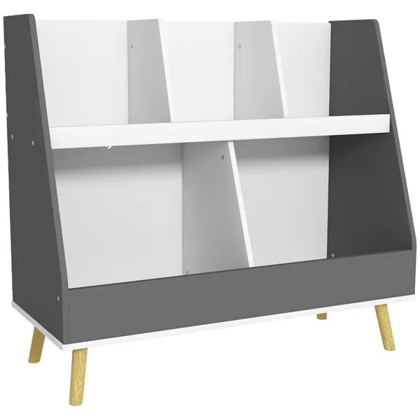 HOMCOM Raft de Depozitare pentru Jucării, Raft în 2 Niveluri pentru Jucării cu 5 Compartimente, 80x34x72.5 cm, Gri | Aosom Romania