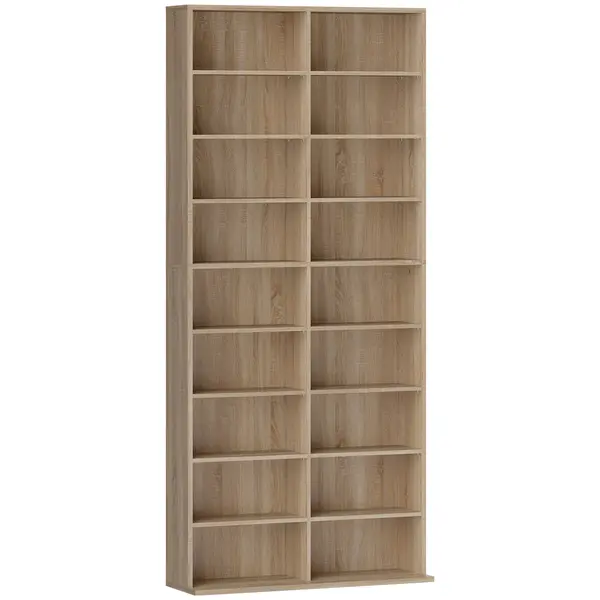 HOMCOM Raft DVD cu 9 niveluri, 18 compartimente și 14 rafturi reglabile, spațiu pentru 640 CD-uri, 360 DVD-uri sau 430 Blu-ray-uri, lemn natural | Aosom Romania