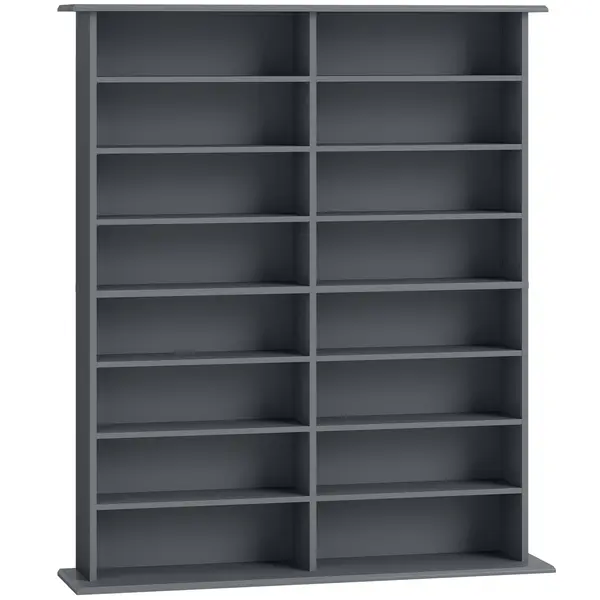 HOMCOM Raft pentru CD și DVD cu 16 compartimente și 12 rafturi reglabile, capacitate max. 720 CD/396 DVD și Blu-ray, gri | Aosom Romania