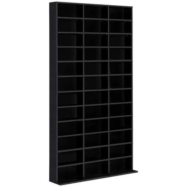 HOMCOM Raft pentru CD și DVD, etajeră de depozitare, capacitate max. 1116 CD/528 DVD, 36 compartimente și polițe reglabile, pentru birou, living, dormitor, 102 x 23,5 x 195 cm, negru | Aosom Romania