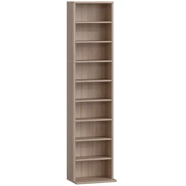 HOMCOM Raft pentru CD-uri cu 6 Rafturi Ajustabile, Capacitate 260 CD-uri/120 DVD-uri, 33x24x140 cm, Lemn Natural | Aosom Romania