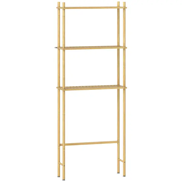 HOMCOM Raft pentru toaletă 3 niveluri, raft de baie economisitor de spațiu lemn natural 69 x 25,5 x 181 cm | Aosom Romania
