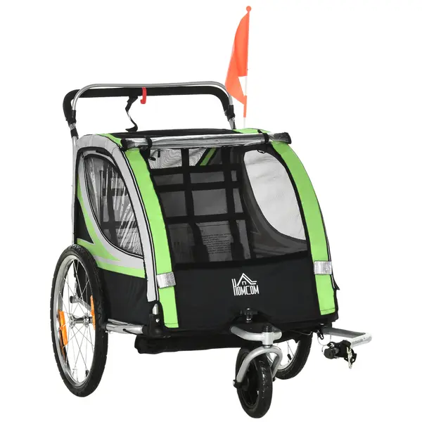 HOMCOM Remorcă Bicicletă pentru Copii, Design 2 în 1 cu Frână și Centură de Siguranță, 142x75x101 cm, Albastru | Aosom Romania