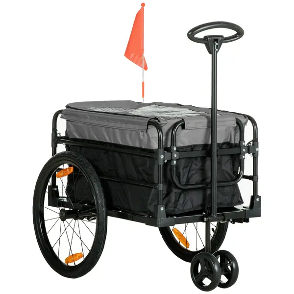 HOMCOM Remorcă de marfă cărucior 130 x 64 x 103 cm oțel Negru+Gri | Aosom Romania
