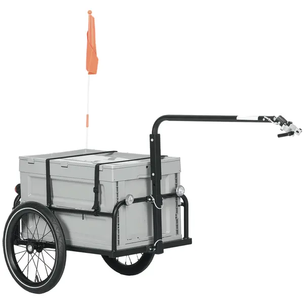 HOMCOM Remorcă pentru bicicletă cu cutie de depozitare detasabilă și pliabilă de 65L, reflectoare de siguranță, capacitate maximă 40KG, gri | Aosom Romania