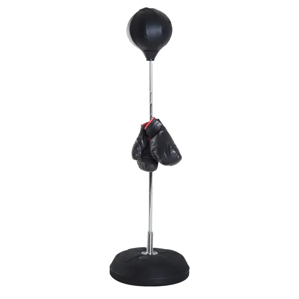 HOMCOM Sac de Box, Stand de Box cu Mănuși, Minge de Perforare, Minge de Box pentru Antrenament, 43x43x126-144 cm, Negru | Aosom Romania