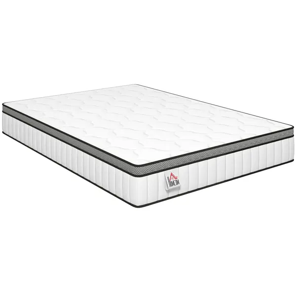 HOMCOM Saltea 140 x 190 cm, grosime 20 cm, saltea cu arcuri individuale 7 zone spumă cu memorie infuzată cu gel răcoritor | Aosom Romania