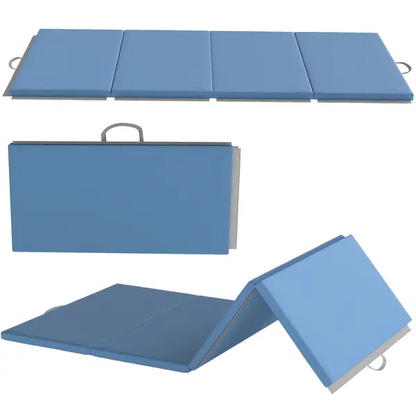 HOMCOM Saltea de gimnastică yoga pilates fitness pliabilă în 4 cu mânere husă sintetică 240 x 120 x 5 cm albastru deschis | Aosom Romania