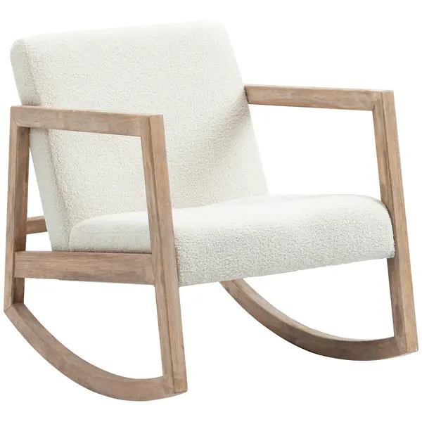 HOMCOM Scaun Balansoar Minimalist cu Pernuțe pentru Scaun și Spătar, Scaun pentru Sufragerie din Lemn de Caucciuc, Pluș și Spumă, 60x81x71 cm, Crem | Aosom Romania