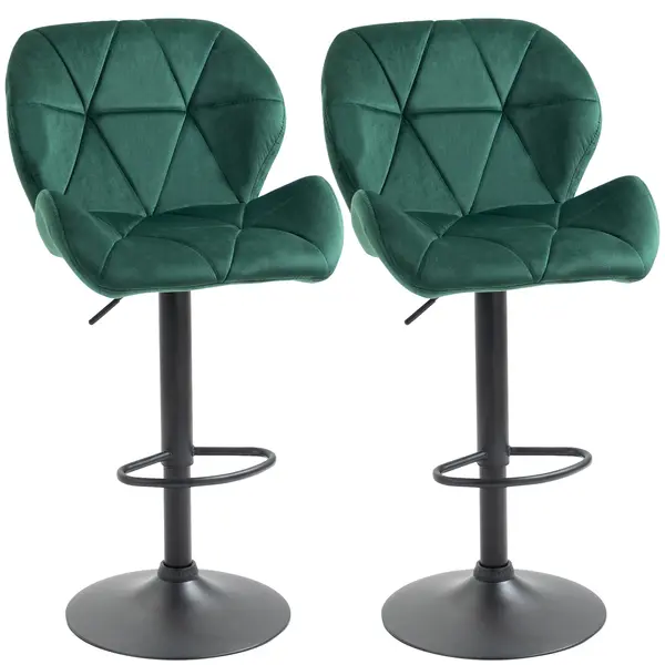HOMCOM Scaun Bar, 2 piese, cu Înălțime Reglabilă, Bază Metalică cu pad-urile antiderapante, 46x48x83-104 cm, Verde | Aosom Romania