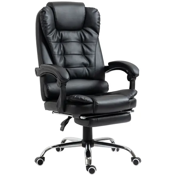 HOMCOM Scaun Birou din Piele Artificială Neagră Înălțime Reglabilă Spătar Rabatabil 64.5x69x127cm | Aosom Romania