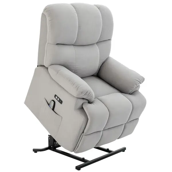 HOMCOM Scaun cu Ajutor pentru Ridicare, Scaun de Masaj, Fotoliu Relaxant cu Port USB, Scaun TV cu Telecomandă, Buzunar Lateral, Scaun TV Inclinabil în Aspect de Catifea, Gri | Aosom Romania