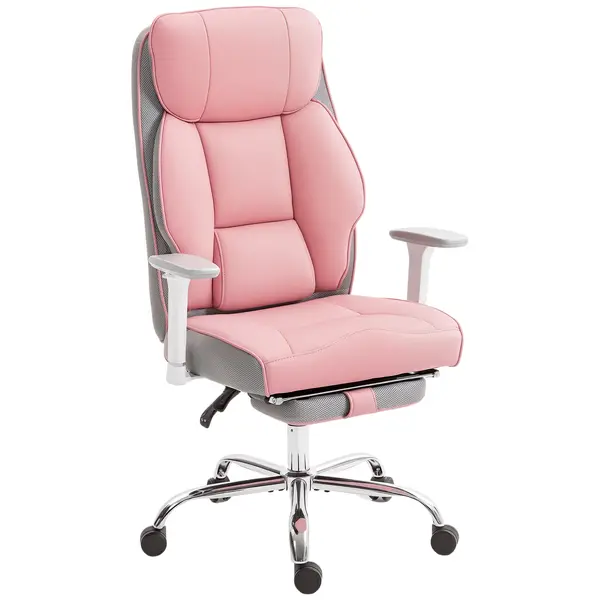 HOMCOM Scaun de birou ergonomic cu brațe reglabile, suport pentru picioare și tetieră, roz | Aosom Romania