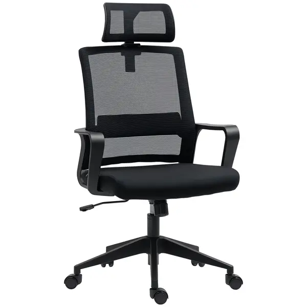 HOMCOM Scaun de Birou Ergonomic cu Tetieră, Înălțime Reglabilă și Funcție de Balansare, 60x64x102-112 cm, Negru | Aosom Romania