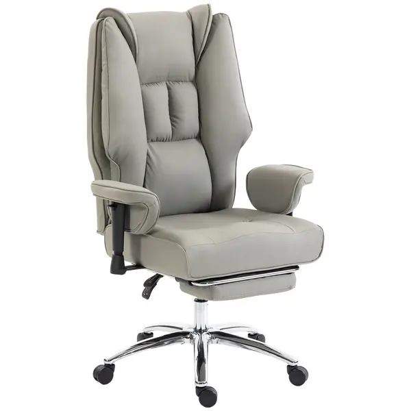 HOMCOM Scaun de birou ergonomic rabatabil cu suport picioare, spătar înalt, înălțime reglabilă, gri deschis | Aosom Romania