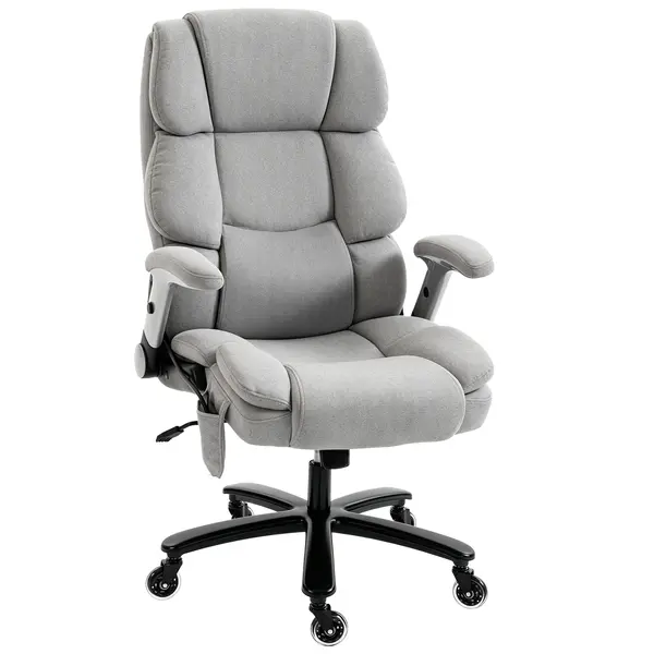 HOMCOM Scaun de birou extra lat cu suport lombar cu airbag, scaun de birou cu apărători rabatabile, arcuri pocket, Gri deschis | Aosom Romania