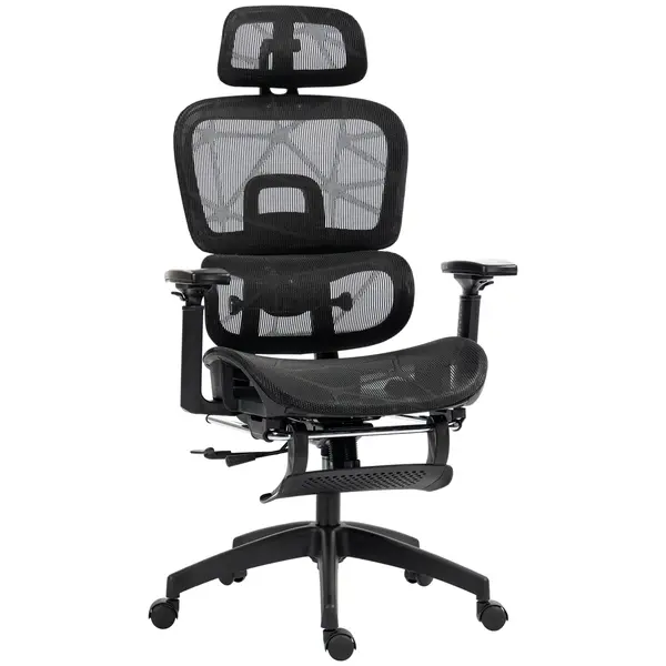 HOMCOM Scaun de birou, scaun de birou ergonomic din plasă cu brațe 3D, spătar inclinabil, 66x64x122 cm, negru | Aosom Romania