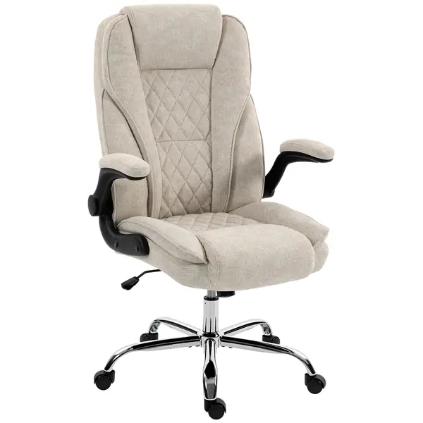 HOMCOM Scaun de birou, scaun ergonomic, înălțime reglabilă, accotoare rabatabile, 70 x 70 x 114-122 cm, bej | Aosom Romania