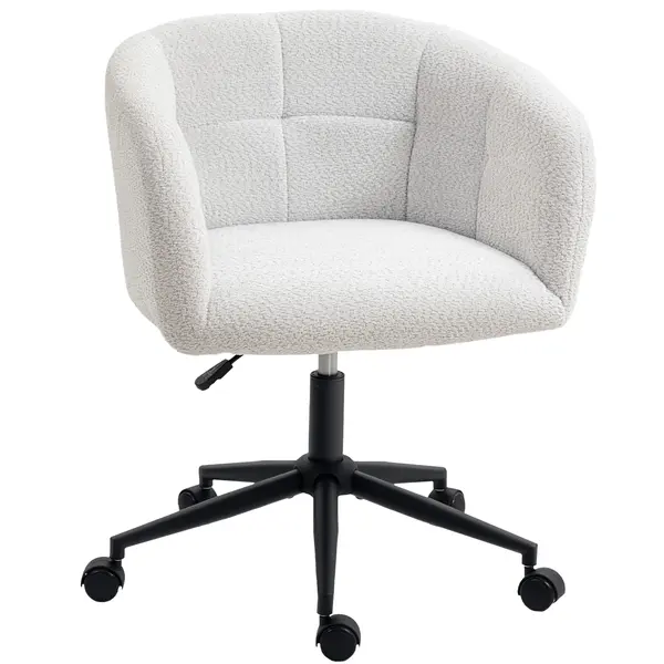 HOMCOM Scaun de birou tapițat cu acoperire pluș, design cu spătar tip cuvă, scaun de birou pe roți, bază din oțel, Crem+Negru | Aosom Romania