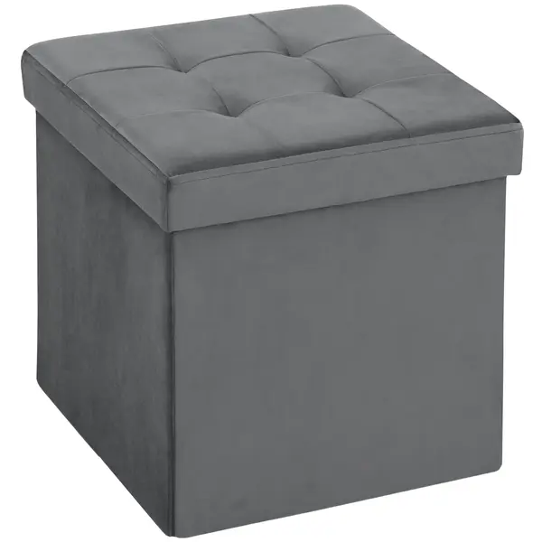 HOMCOM Scaun de depozitare pliabil, scaun pătrat 37,6 L din catifea, capacitate 120 kg, 38 x 38 x 38 cm, gri | Aosom Romania