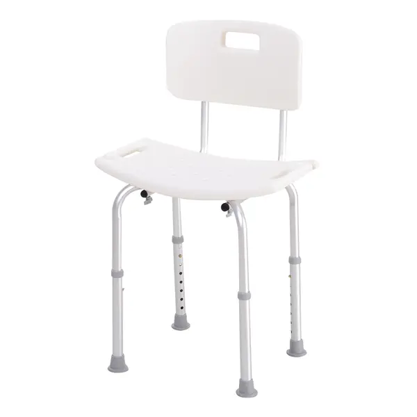 HOMCOM Scaun de Duș Antiderapant cu Spătar și Înălțime Reglabilă pe 8 Poziții, 50,6x43x71-88 cm, Alb | Aosom Romania