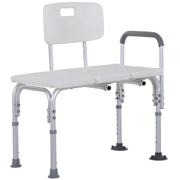 HOMCOM Scaun de Duș cu Înălțime Reglabilă pe 6 Nivele, Picioare și Brațe Antiderapante, 74x53x80-92 cm, Alb | Aosom Romania
