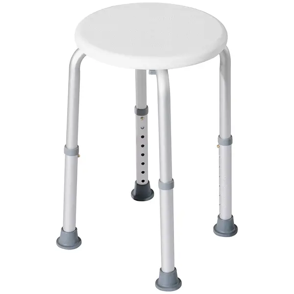 HOMCOM Scaun de Duș pentru Vârstnici cu Înălțime Reglabilă pe 8 Poziții și Picioare Antiderapante, 34.2x34.2x34.8-52.3 cm, Alb | Aosom Romania