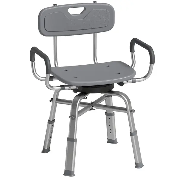 HOMCOM Scaun de Duș Rotativ cu Înălțime Reglabilă, Brațe și Spătar, Capacitate 150 kg, Gri | Aosom Romania