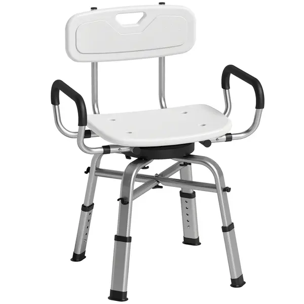 HOMCOM Scaun de Duș Rotativ Reglabil pe Înălțime cu Brațe, Spătar, Capacitate 150 kg, Alb | Aosom Romania