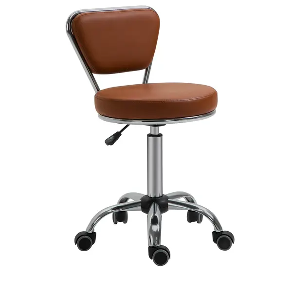 HOMCOM Scaun de masaj Vintage - scaun de lucru rotativ 360° - înălțime șezut reglabil 49-64 cm - acoperire sintetică maro metal cromat | Aosom Romania