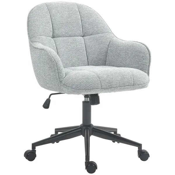 HOMCOM Scaun fauteuil de birou cu spătar și șezut capitonat reglabil în înălțime rotativ 360° bază neagră tapiterie țesătură gri | Aosom Romania