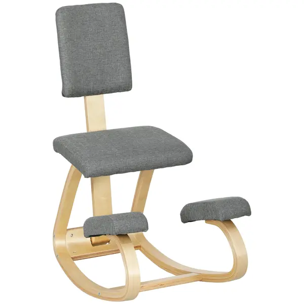 HOMCOM Scaun genunchi ergonomic, din lemn de mesteacăn, care permite o mișcare ușoară de leagăn, 51x84x93 cm, Gri | Aosom Romania