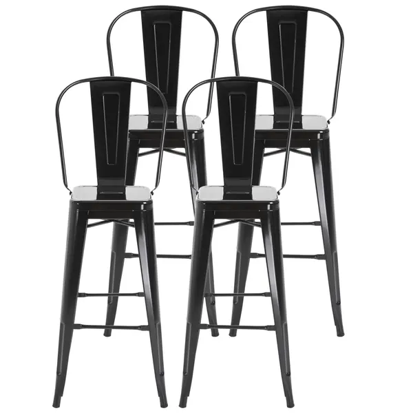 HOMCOM Scaun Metalic Solid si Stivuibil,pentru Dining și Bucătărie Design Modern, Sarcina maxima120 kg,44x53x116 cm Negru | Aosom Romania