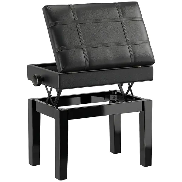 HOMCOM Scaun pentru Pian cu Înălțime Reglabilă și Spațiu de Depozitare, 63x35x46-56 cm, Negru | Aosom Romania