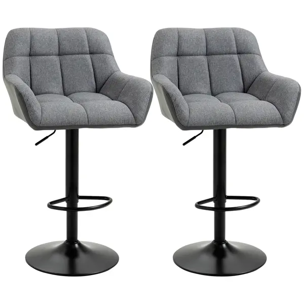 HOMCOM Scaune de bar 2-pack Design retro reglabile în înălțime Piele ecologică Aspect de in Gri + Negru | Aosom Romania