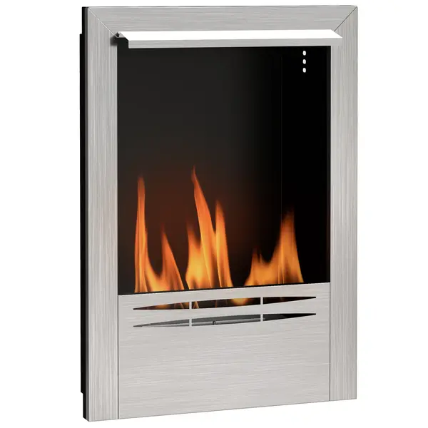 HOMCOM Șemineu pe Bioetanol de Perete cu Arzător 0,9L pentru Durată 3,3 Ore și Acoperire 20m², 48x18x59 cm, Argintiu | Aosom Romania