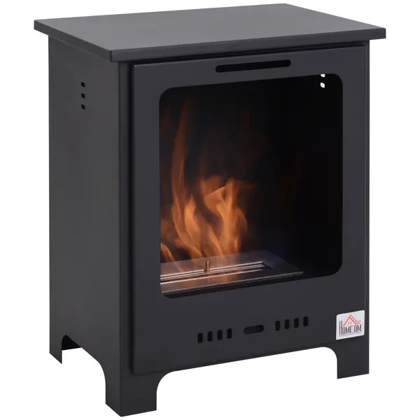 HOMCOM Semineu pe Bioetanol incalzitor soba cu bietanol aparat de incalzire 1.5L in Otel Fara Cos Negru 40 x 30 x 50 cm | AOSOM RO