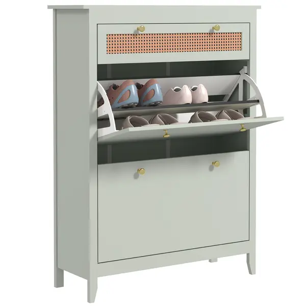 HOMCOM Sertar pentru 12 perechi de pantofi, cu 1 sertar extensibil, 2 sertare pliante, comodă pentru pantofi, 88 x 30 x 120 cm, Verde | Aosom Romania