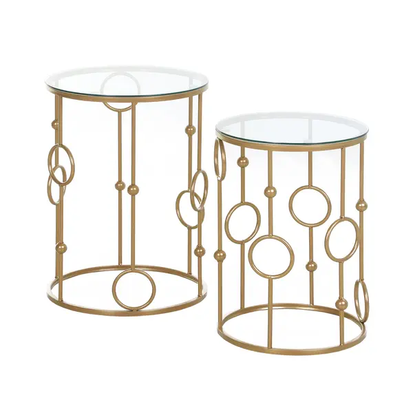 HOMCOM Set 2 Mese de Cafea, Design Modern, Metal și Sticlă, Auriu | Aosom Romania