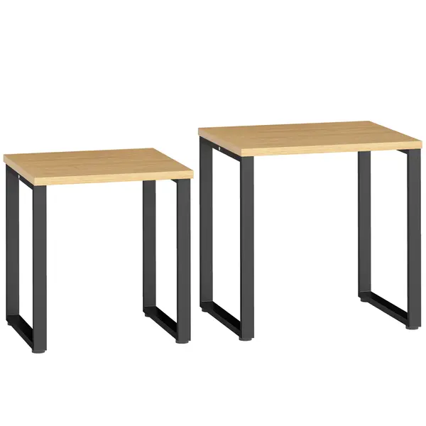 HOMCOM Set 2 mese de cafea pentru living cu cadru metalic, lemn natural | Aosom Romania