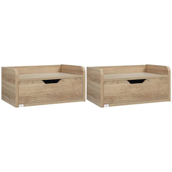 HOMCOM Set 2 Noptiere Suspendate cu Sertar de Depozitare, 40x30x19.5cm, Design Modern Natur pentru Dormitor | Aosom Romania
