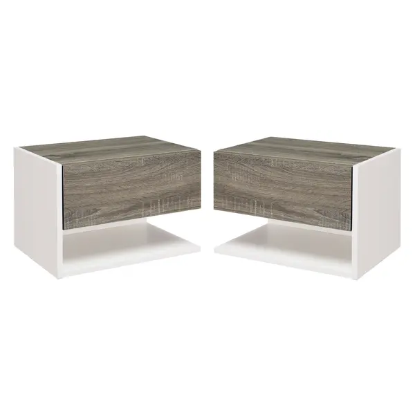 HOMCOM Set 2 Noptiere Suspendate, Dulapuri de Dormitor cu Design Modern, Spațiu de Depozitare, 35x32x22.5cm, Stejar și Negru | Aosom Romania